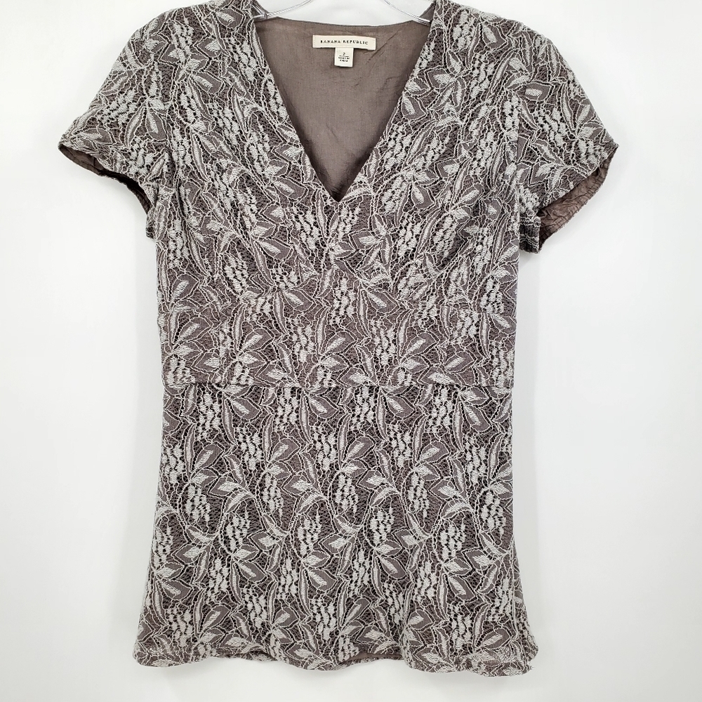 Banana Republic Floral Embroidered V Neck Blouse